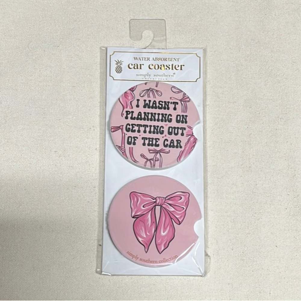 Simply Southern Pink Car Coaster Set absorbent stoneware New
